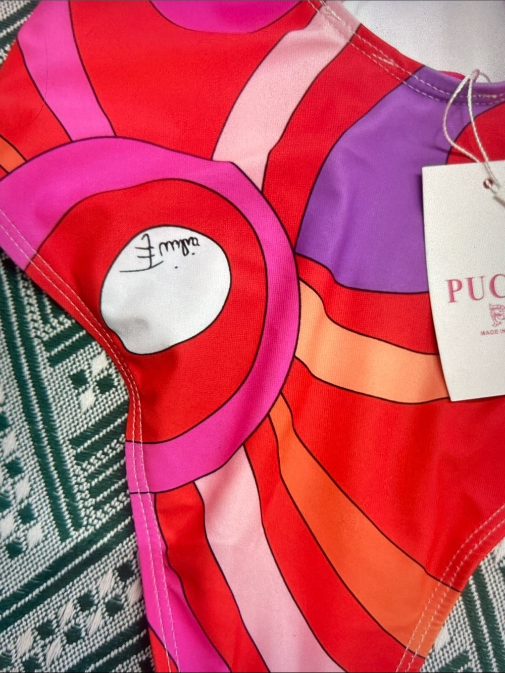 Emilio Pucci Vibrant Red Pink Purple Swirl One-Piece Swimsuit - Picture 4 of 8